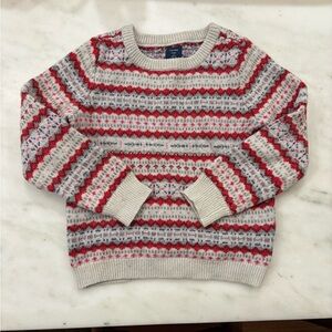 GAP Kids Patterned Knit Sweater - Red, Cream, Gray holiday Christmas